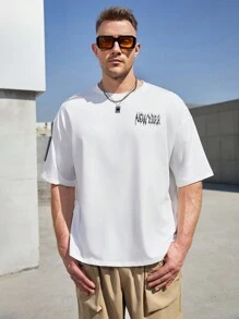 Manfinity Roughcore Men's Plus Size Dice & Letter Print Loose Fit Drop Shoulder T-Shirt