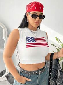 SHEIN EZwear CURVE Top De Tejido De Punto A Rayas De Talla Grande Con Patrón De Estrellas