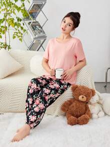 SHEIN Pyjama-set Mit Lockerer Strick-pullover Und Jogginghose In Blumenmuster Für Jugendliche Mädchen - Verschiedenfarbig - Übersicht 3