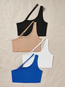 SHEIN EZwear 純色孔雀開襟一字肩背心 - 彩色 - 查看 2