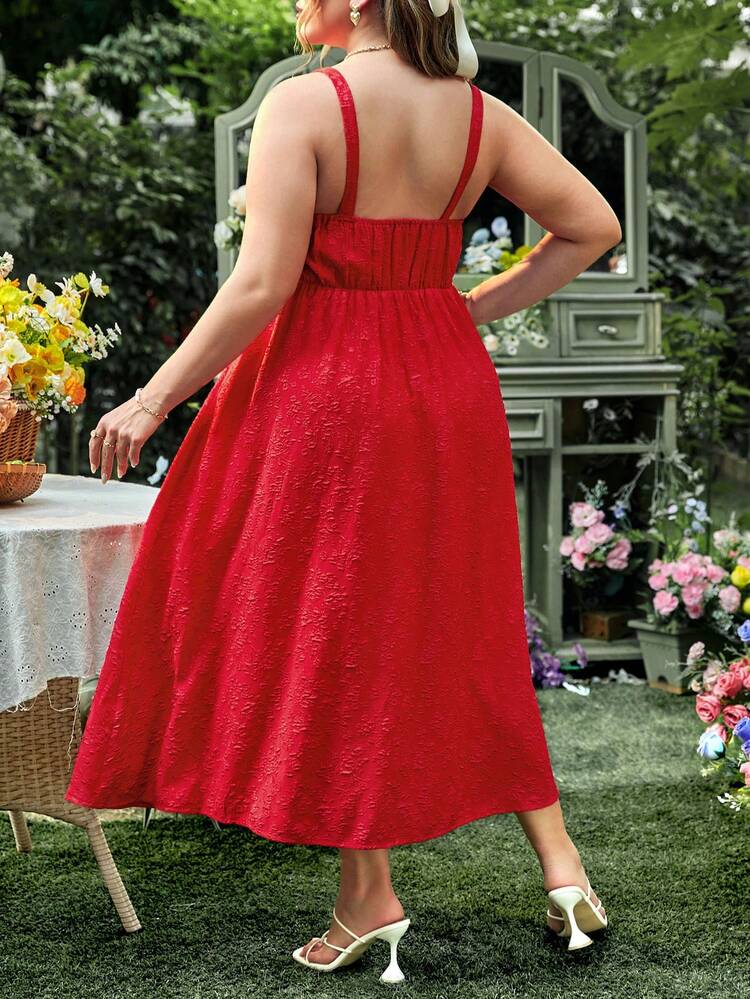 Plus Size Women's Spaghetti Straps Dress With Side Slit