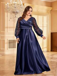 Đầm maxi satin đính sequin cao cấp cỡ lớn XUIBOL, thiết kế bất đối xứng cổ chữ V, dáng chữ A rộng, tay áo loe phù hợp hơn với dáng người hơi đầy đặn. Đầm maxi sang trọng màu trơn dành cho nữ, giúp phái nữ trông trẻ trung và quyến rũ hơn, phù hợp cho nhiều bữa tiệc, lễ tốt nghiệp, đám cưới, sự kiện, tiệc chiêu đãi và dạ hội, cũng có thể được sử dụng như đầm dạ hội trang trọng, đầm dự tiệc, đầm mẹ cô dâu (Thời trang mới 2024). Đầm dạ hội tay dài, phù hợp cho các bữa tối và dịp trang trọng. - Màu xanh hải quân - Xem 5