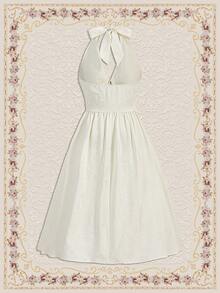 Vintamour 女士褶饰挂脖连衣裙 夏季连衣裙 - 杏色 - 查看 4