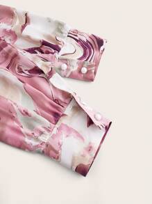 SHEIN Essnce Marble Print Long Sleeve Shirt And Skirt Set - Multicolor - View 7