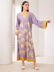 Al Najma 女款花卉印花長袖阿拉伯連身裙 - 彩色 - 查看 3