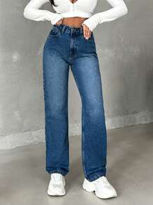 EURMUSE Women'S Blue Straight Leg Jeans