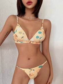 DAZY Bộ bikini tam giác in hình kỳ nghỉ dành cho nữ - Nhiều màu - Xem 3
