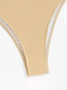 SHEIN Swim Women'S Solid Color Backless Bikini Set Carnival Summer - Khaki - View 4