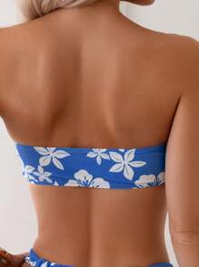 SHEIN Swim Summer Beach Women's Floral Print Strapless Bikini Set Carnival - Multicolor - View 3
