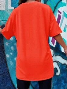 SHEIN Unity 女士卡通字母印花下垂肩t恤 - 橘色 - 查看 2