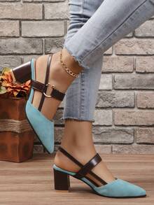 Women's Stylish Color Block High Heel Pointed Toe Shoes For Any Occasion - Blue - View 4
