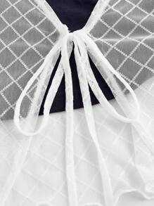 SHEINNeu Women's Mesh Contrast Short Sleeve T-Shirt - Navy Blue - View 4