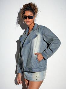 SHEIN BAE 直領拉鍊牛仔夾克