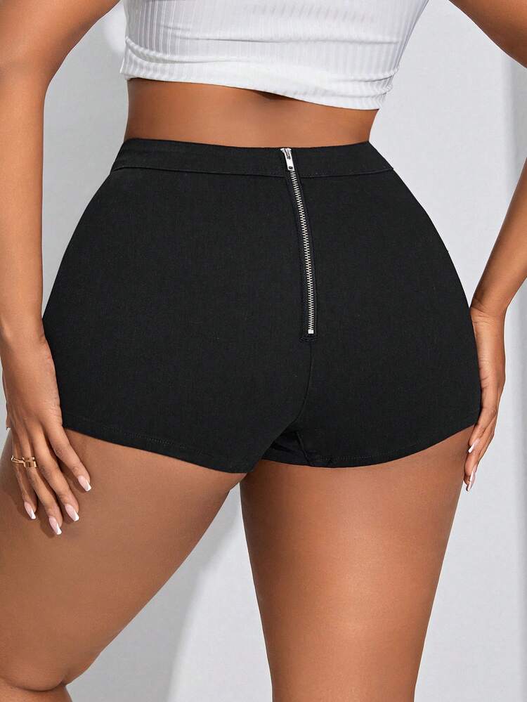 Plus Size Solid Color Skinny Denim Shorts
