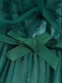 SHEIN Tween Girls' Glittery Dress With Bow Decoration - Green - View 7