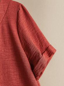 EMERY ROSE 短袖圓領衫,帶亞麻質感 - 橘色 - 查看 4