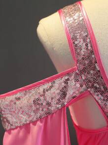 SHEIN Váy Maxi Dây Spaghetti In Dopamine Nhiều Màu Cho Bé Gái Tuổi Teen Kèm Đuôi Váy Đính Kim Sa Lấp Lánh Thích Hợp Cho Tiệc Sinh Nhật, Tiệc, Biểu Diễn, Đám Cưới, Mọi Mùa - Màu Hồng Tươi - Xem 5