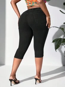 SHEIN VCAY Plus Size Women's Skinny High Waist Capri Jeans
