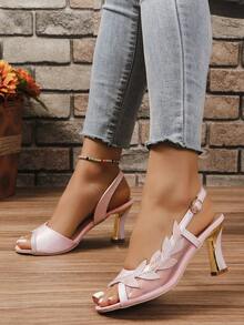 De Mujer Hilo Neto Y Diamantes De Imitación Con Cierre De Hebilla Tacón Alto Sandalias - Rosa - Ver 4