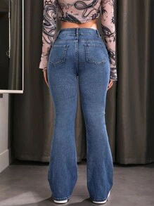 SHEIN ICON Women'S Slim Fit Flared Jeans - Blue - View 3