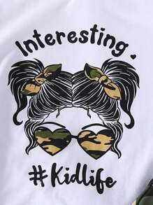 SHEIN Explorewe 少女印花短袖t恤+拉鍊夾克+迷彩褲套裝 - 黑色 - 查看 5