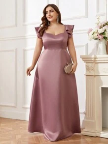 SHEIN Belle 纯色简约大码伴娘礼服优雅正式晚会舞会婚礼宾客礼服，适合毕业典礼、晚宴派对礼服 - 藕粉色 - 查看 3
