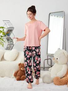 SHEIN Pyjama-set Mit Lockerer Strick-pullover Und Jogginghose In Blumenmuster Für Jugendliche Mädchen - Verschiedenfarbig - Übersicht 5