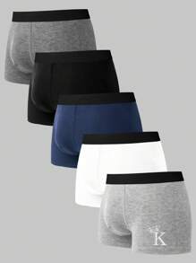 Men'S Letter & Crown Printed Boxer Briefs (5pcs/Set)