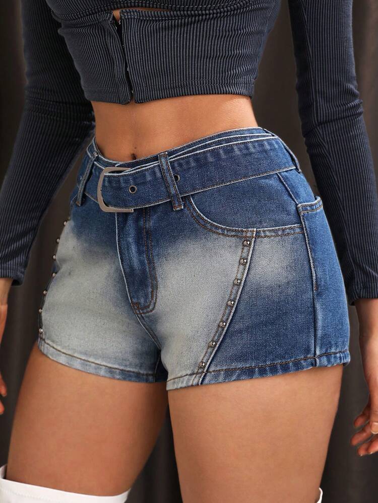 Women'S Bleached Studs Denim Shorts