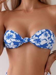 SHEIN Swim Summer Beach Women's Floral Print Strapless Bikini Set Carnival - Multicolor - View 4