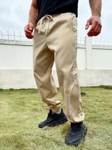 Manfinity Homme 男士加大尺寸卡其色鬆身慢跑褲,綁帶腰身設計 - 薄荷綠 - 查看 4