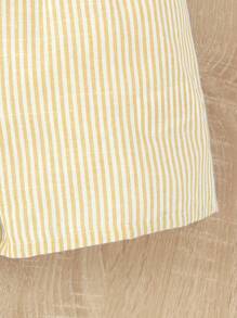 SHEIN Baby Girl Casual Striped Romper With Bowknot On Front - Yellow - View 3