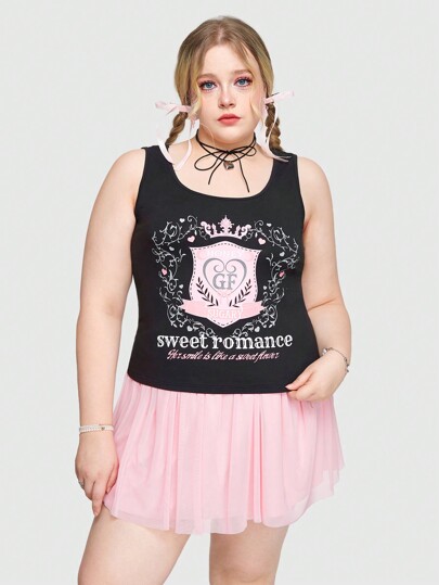 Kawaii Sweet Tight-Fitting Crown Printed Lady Tank Top For Summer In Plus Sizes, Cute And Figure-Hugging