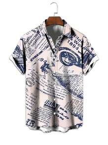 Men's Fashion All Over Print Short Sleeve Shirt - Pink - View 3