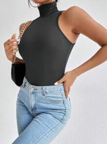 SHEIN Essnce Cổ cao Không tay Áo liền quần chặt - Màu xám đen - Xem 3