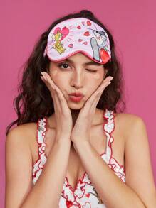 TOM & JERRY X SHEIN Antifaz de ojos rosado con estampado de corazones y diseño lindo de dibujos animados - Multicolor - Ver 9