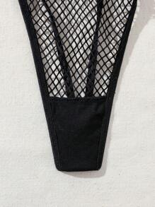 SHEIN Conjunto De Lencería Sexy De Red De Pesca Para Mujer Con Detalles De Encaje