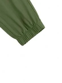 Manfinity Homme 男士绿色带口袋慢跑裤，纯色橄榄绿色长款抽绳休闲裤，适合丈夫、男朋友的礼物，男士橄榄绿色慢跑裤，男士绿色裤子，男士慢跑裤 - 軍綠色 - 查看 4