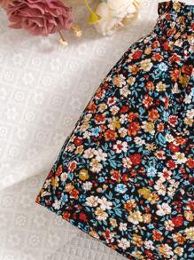 SHEIN Leap Crew 少女春夏梭織寬鬆碎花休閒短褲 - 彩色 - 查看 4