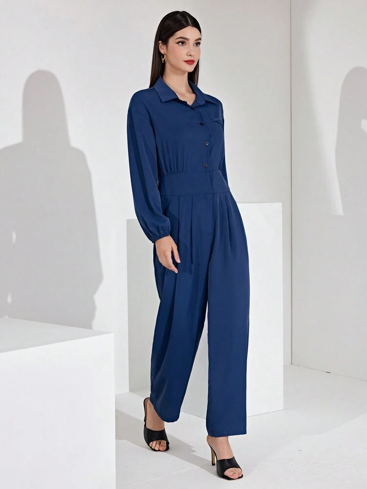 Women's Long Sleeve Drop Shoulder Blouse Jumpsuit