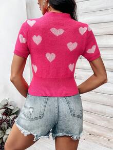Breezaya 女士休閒針織毛衣,有心形圖案 - 粉色 - 查看 2