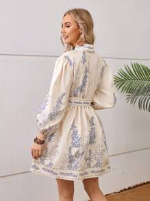 Aveloria Rosie Women'S Lantern Sleeve Belted V-Neck Dress Vacation Outfits Woman 