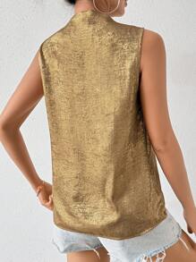 SHEIN Privé V領無袖襯衫 - 金色 - 查看 2