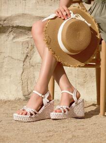 Styleloop Sandalia De Plataforma De Moda Para Mujer Con Tacón De Cuña Y Correa De Tobillo Trenzada Simple, Zapatos Estilo Bohemio Para Primavera/verano De Mujer - Albaricoque - Ver 7