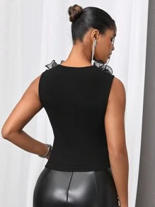 SHEIN Allurite Áo lưới phối ren thời trang Âu Mỹ dành cho nữ - màu đen - Xem 2