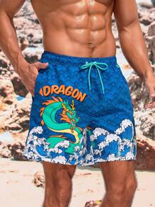 Surfspeed Men'S Dragon Pattern Beach Shorts - Royal Blue - View 5
