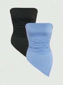 Flirla Women'S Asymmetric Hem Strapless Top