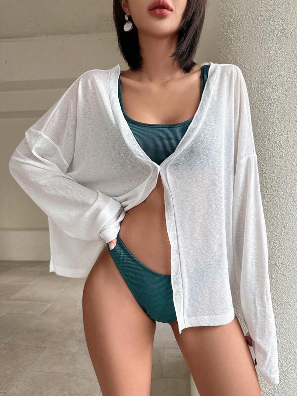 DAZY Women's Solid Color Drop Shoulder Kimono Cover Up Summer Sheer Y2k,Beach Outfits