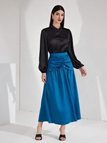 Modelyn Women's High Waist Pleated Skirt Fall Cloth For Women - Blue - View 5