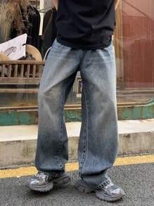 Đúng mốt Lỏng lẻo Giò thẳng Quần jean Cho nam giới , Phong cách đường phố - Màu xanh lam - Xem 3